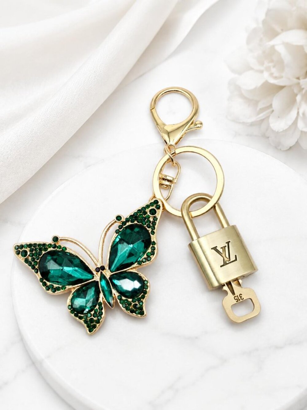 Authentic Louis Vuitton Gold Padlock 🔒 Key Set w/ Butterfly Bag Charm